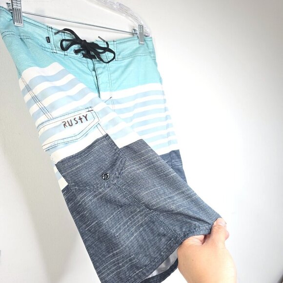 Rusty Teal Grey Striped Board Shorts - Picture 3 of 7
